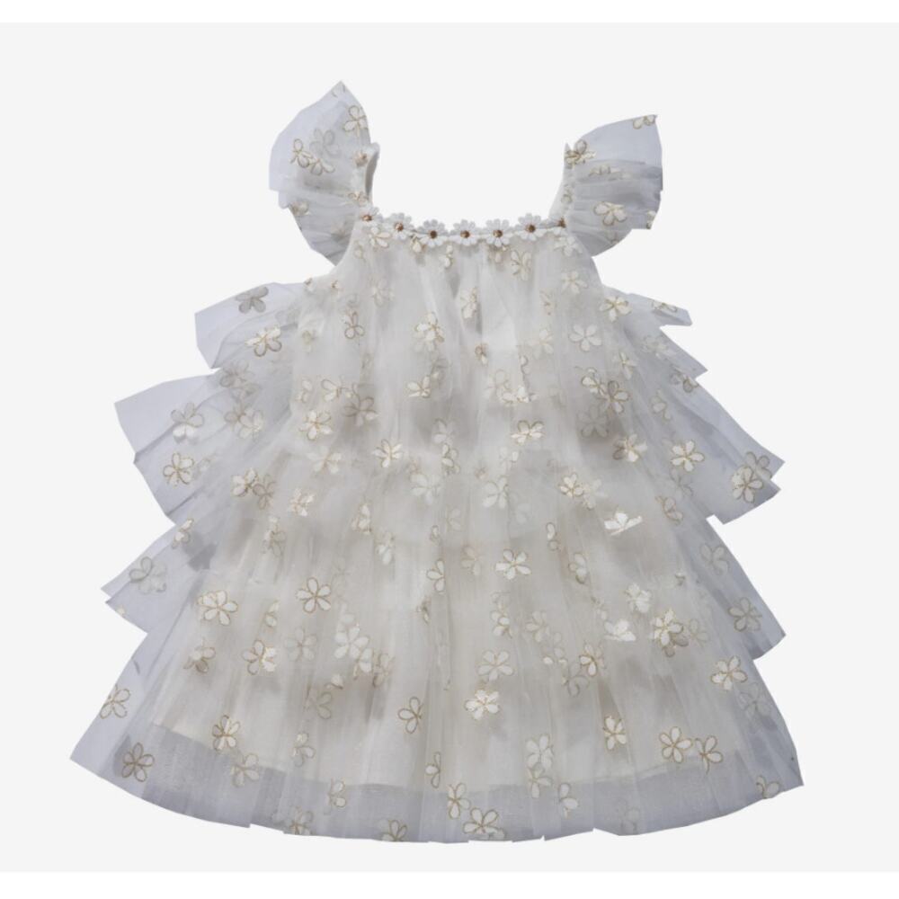 Petite Hailey Girl's Ivory Daisy Layered Tutu Sheer Dress Size 3 - Picture 2 of 7